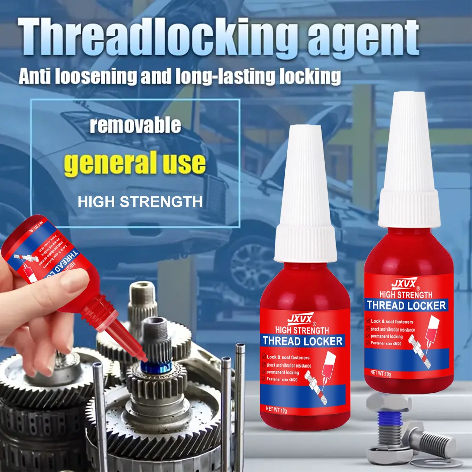 JXVX Threadlocker 10ml 271 High Strength Anaerobic Adhesive for Screw Fixing Anti-loosen Sealant Suitable for All Metal Threaded