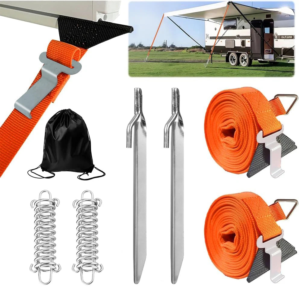 2-IN-1 Awning Storm Band Straps Tie Down Kits For Thule, Fiamma, Dometic Awning Canopy For Most Motorhome Windproof Fixed Strap