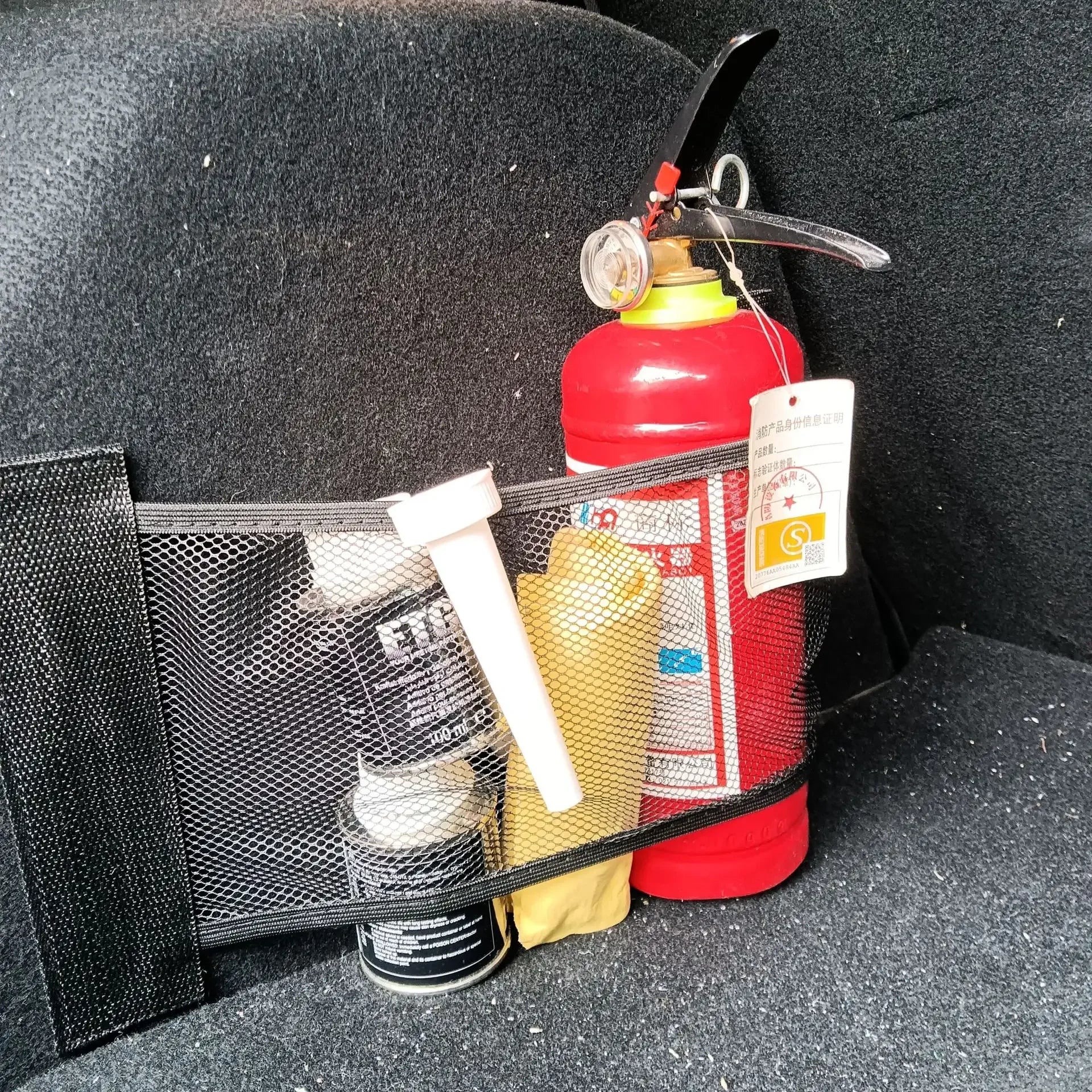 Car Elastic Mesh Fixed Straps Trunk Interior Auto Organizer Seat Back Fixing Net Bag Extinguisher Car Goods Storage Fixing Strap