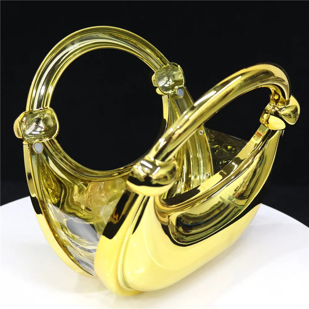Luxury Designer Evening Clutch Acrylic Women Handbags Fashion Shoulder Bag Half Moon Wedding Purses Party Tote Ladies