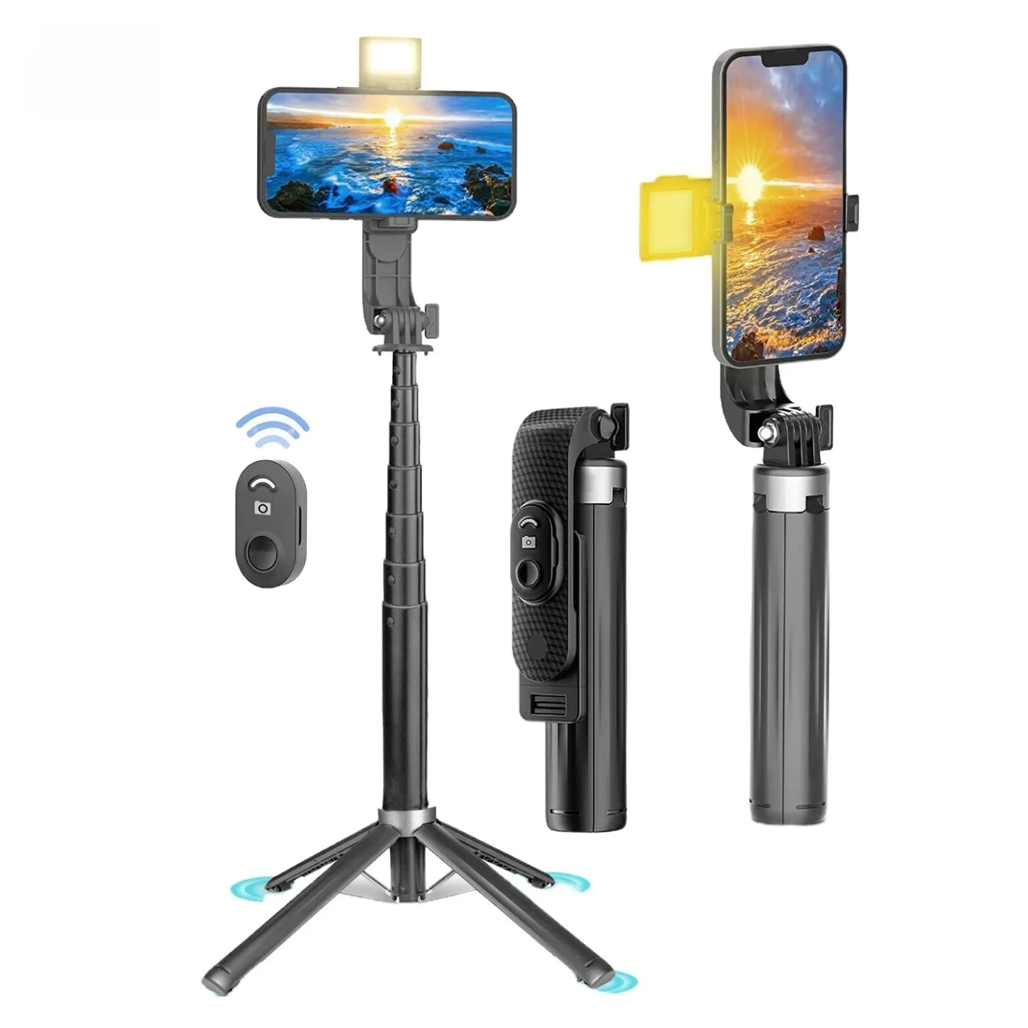 Selfie Stick Tripod with Remote & Fill Light 40" Extendable Phone Tripod 1/4 Inch Screw for Android IPhone Smartphone