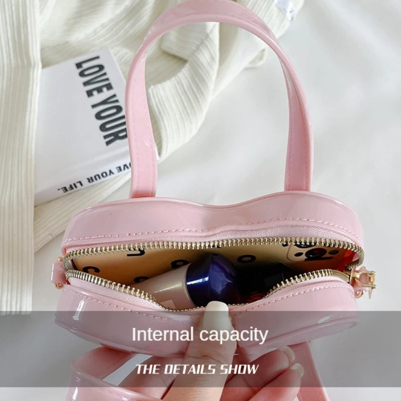 Fashion Women's Heart Shaped Handbags Cute Kawaii Solid PVC Crossbody Bags Wallet Purse Simple  Chain Shoulder Bag Lady Handbag
