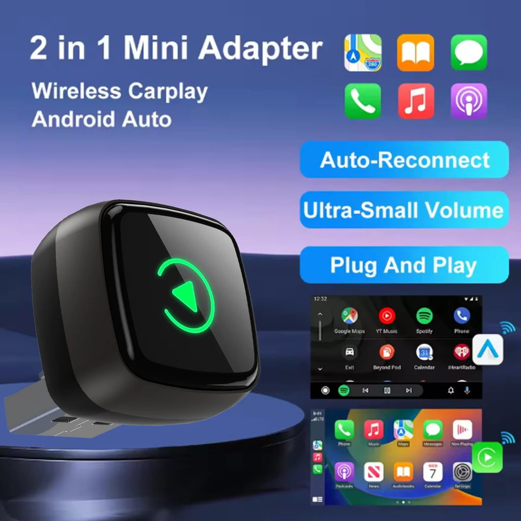 Wireless CarPlay Adapter - Android Auto Adapter, Plug & Play, Mini Stable, iOS 10+/Android 10+, Fast Auto Connect for Cars 2016+