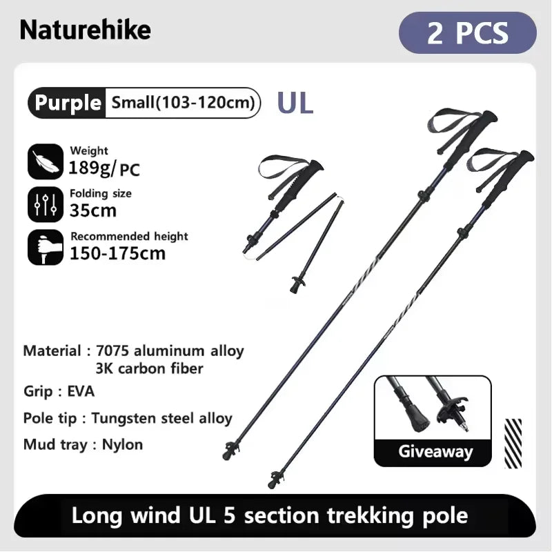 Naturehike Carbon Fiber Climbing Sticks Outdoor Folding Ultralight Trekking Poles Hiking Stick Collapsible Telescopic Stick