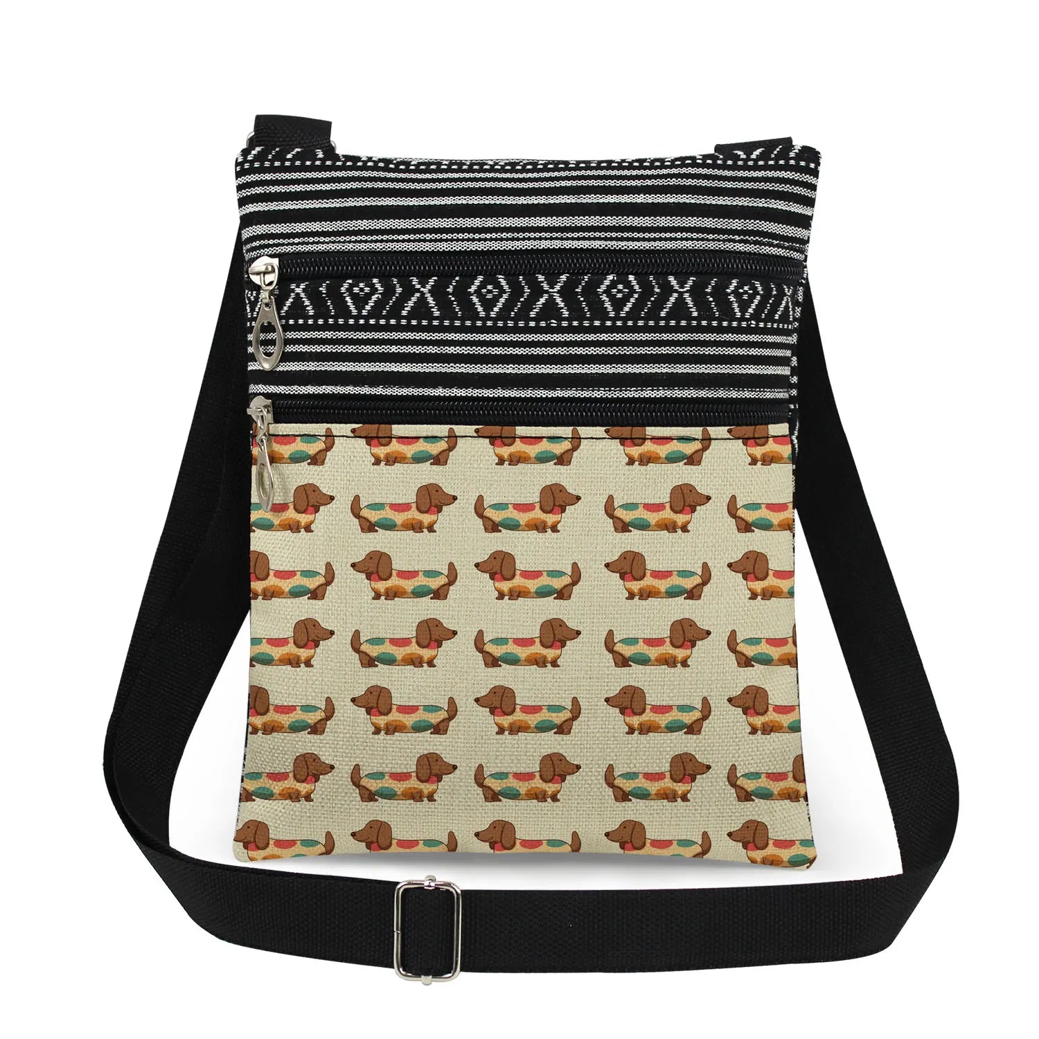 Cute Dachshund Print Crossbody Bag Female Floral Animal Shoulder Bags Fashion Outdoor Portable Double Zipper Lady Messenger Bag