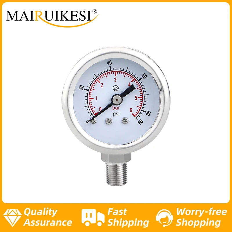 MAIRUIKESI 40mm (1.5") Stainless steel Dry pressure Gauge manometer  -1~0~600bar/psi Bottom Connection For Water Gas