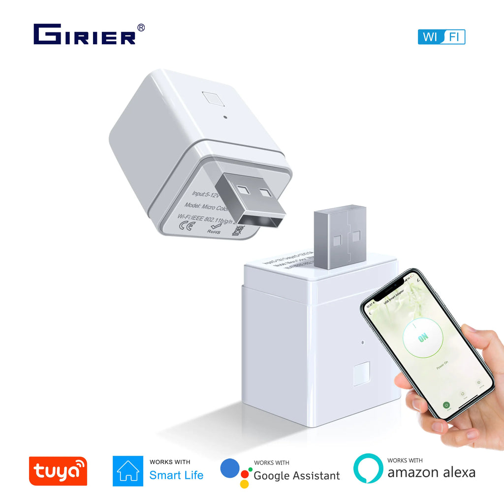 GIRIER Tuya Smart Micro USB Adaptor Switch 5V, WiFi Mini USB Power Adaptor Compatible with Alexa Hey Google for Home Automation