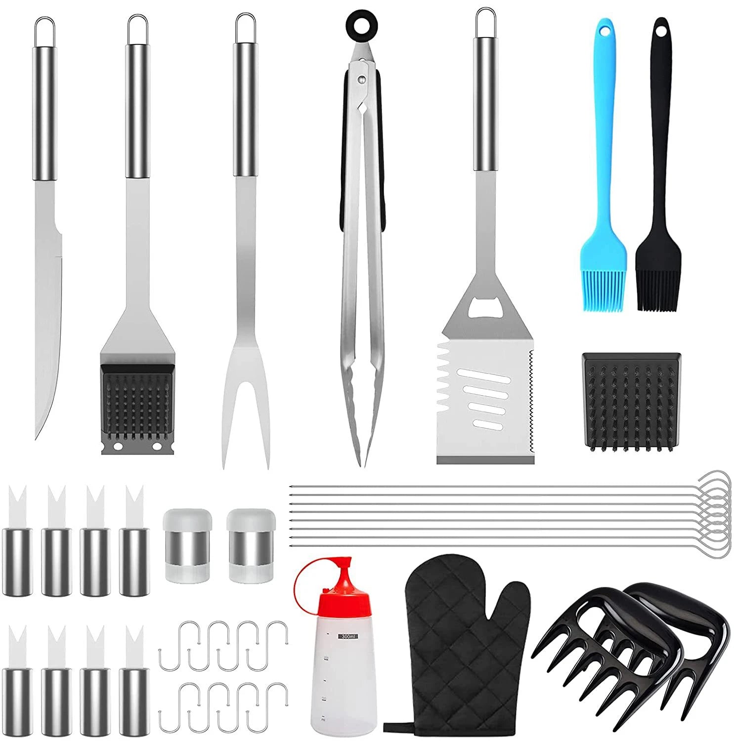 39 Pcs Outdoor BBQ Grill Accessories Tool Sets with Apron & Oxford Cloth Case Stainless Steel Stick Tools for Camping & Kitchen