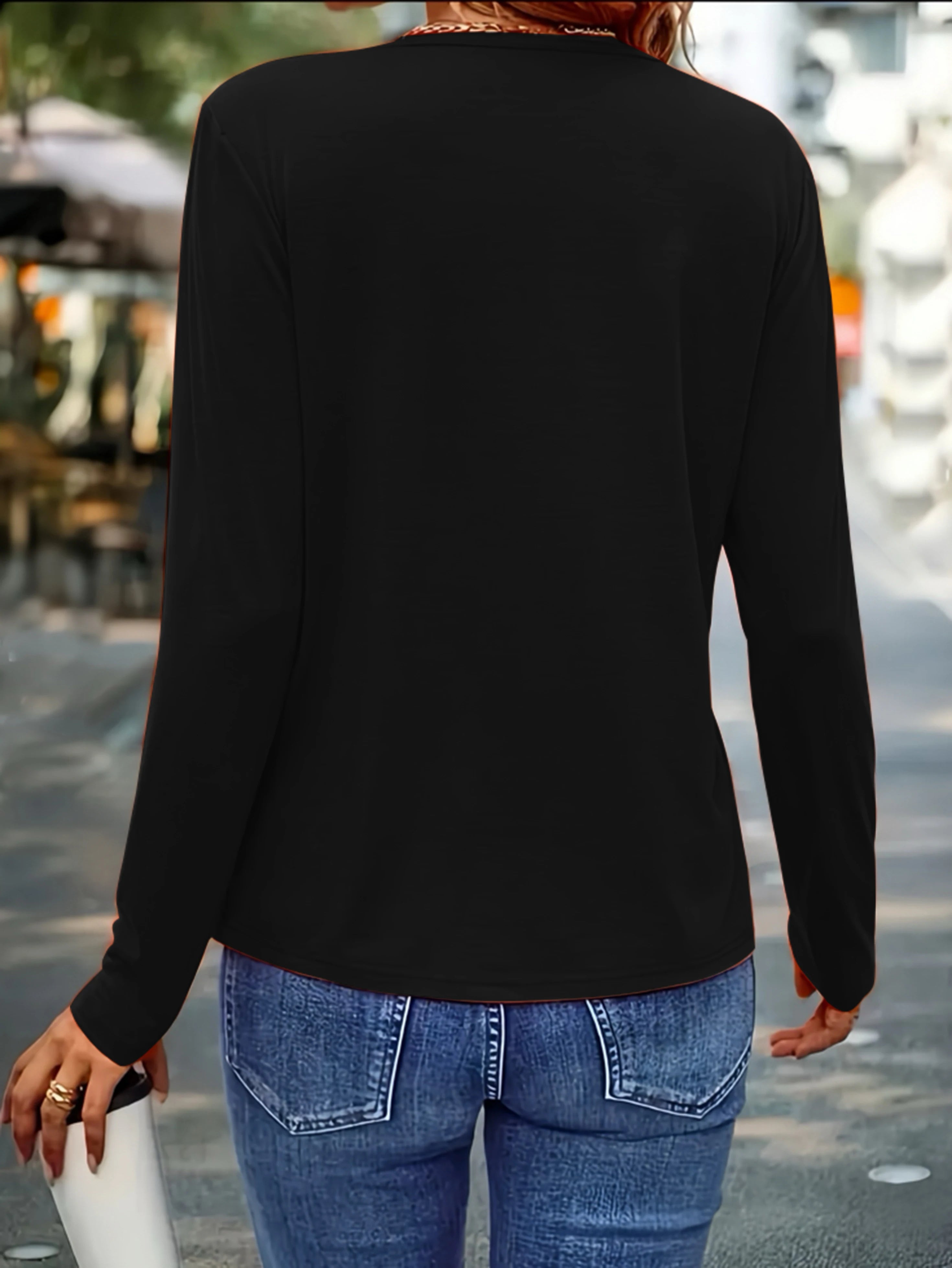 Plus Size Pleated Round Neck T-Shirt - Women's Lightweight Long Sleeve Solid Color Blouse for Spring Summer Elegant Fashion