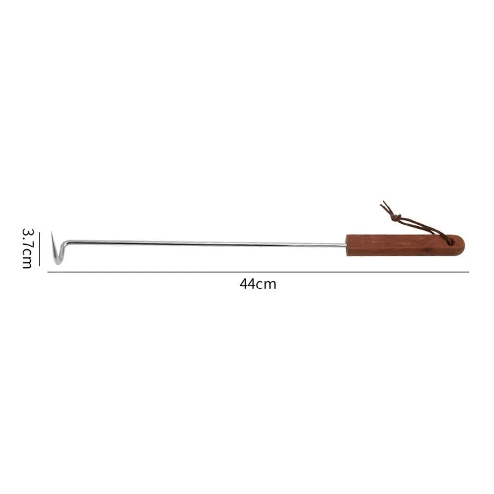 Outdoor Stainless Steel Meat Turner Hook BBQ with Wooden Handle Meat Hook Food Flipper Hook Cooking Grilling