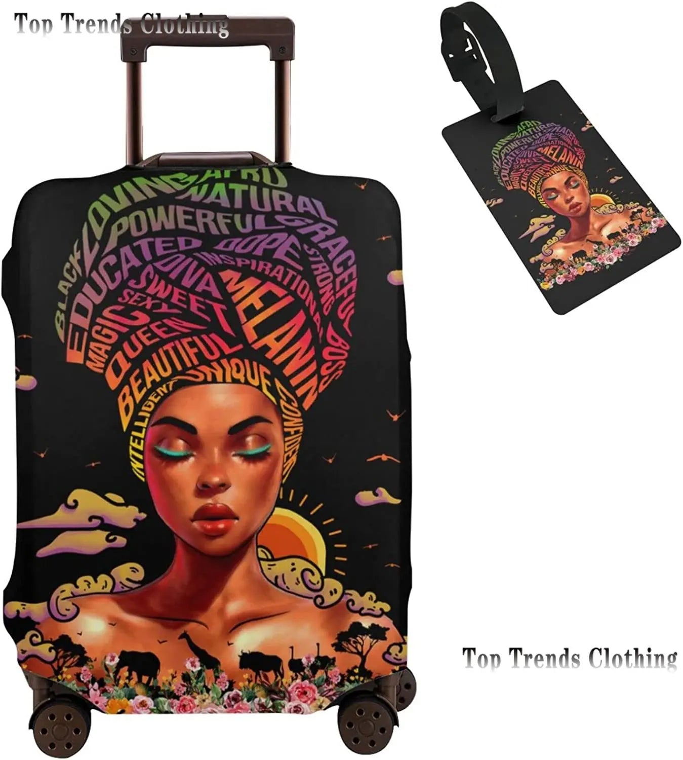 Travel Suitcase Protector African American Woman Elastic Protective Washable Luggage Cover With Concealed Zipper For 18-32 Inch