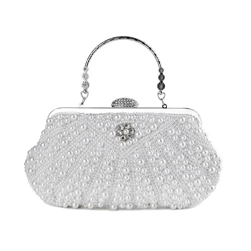 Beading Women Evening Bags Embroidery Shell Flower Diamonds Prom Clutch With Handle Pearl Handbags