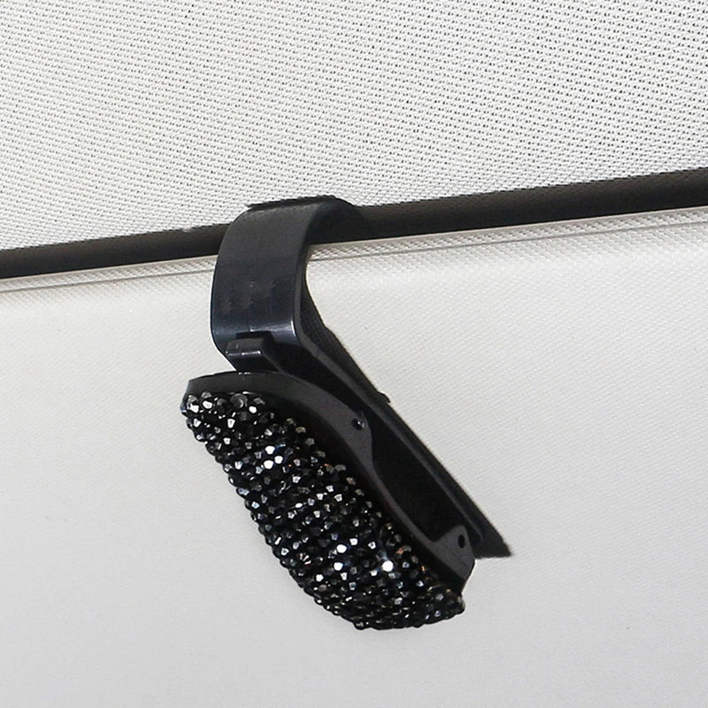 Rhinestone Sun Visor Mount Sunglasses Clip Holder Portable Car Crystal Bracket Decoration Accessories