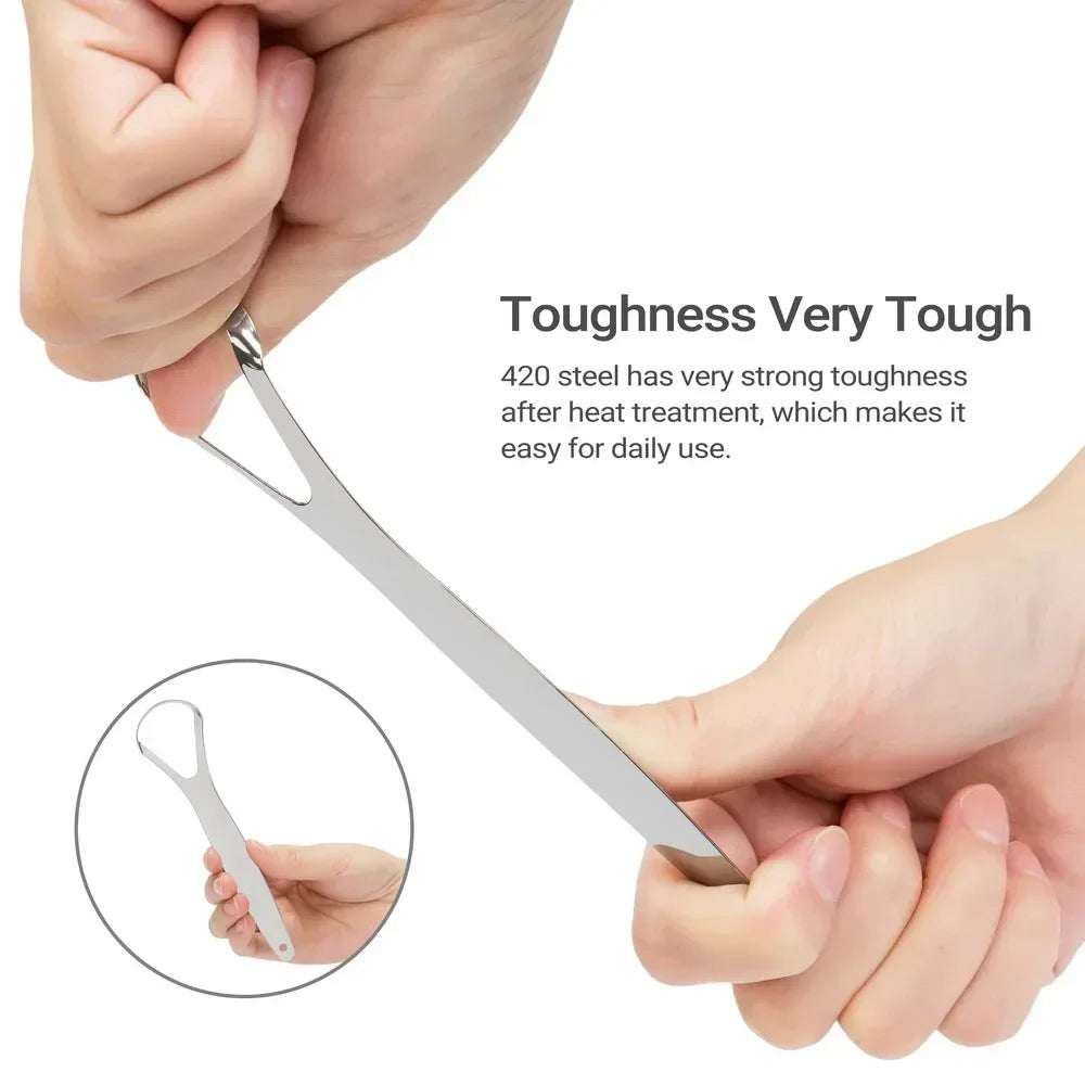 Stainless Steel Reusable Tongue Scraper with Coated Handle for Fresh Breath Oral Hygiene Durable Mouth Cleaner Tool