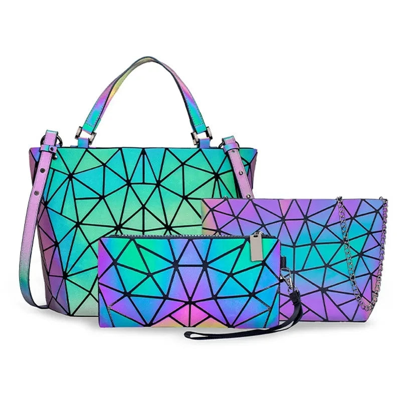 luminous Messenger Bag set handbag fashion holographic geometric  tote bag women Shoulder Bag 3pcs 1pcs