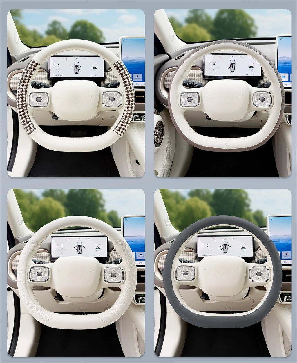 For 2026 GWM ORA 5 Steering Wheel Cover Dual Color Brown White PU Leather Grip Anti-Slip Breathable All Season Protective Cover