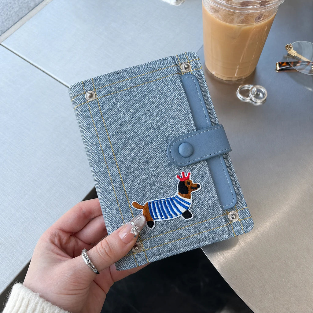 Card And ID Holder Cute PU Leather Document Holder Denim Travel Wallet Decorative Embroidery Passport Organizer For Document