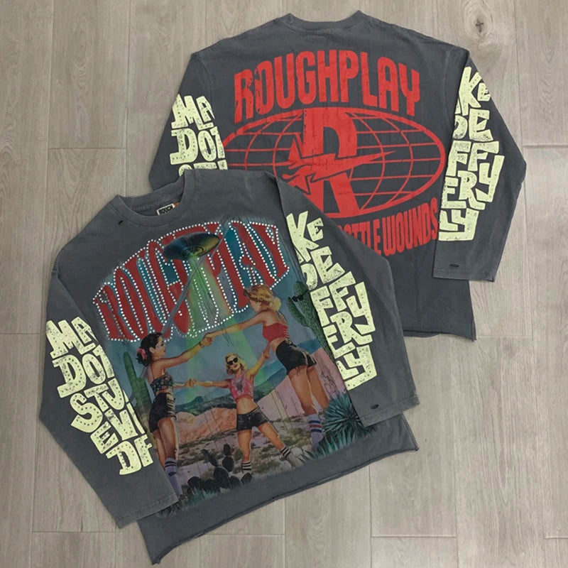 26SS New High Quality Street Lashion Hip Hop Rough Long Sleeved Fall Men's Women's Loose Casual T-Shirt