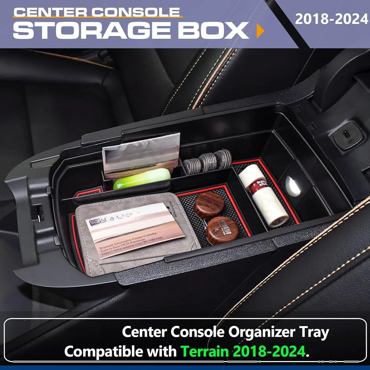 Center Console Organizer Tray Compatible For GMC Terrain 2018-2024 Accessories Center Console Organizer Car Armrest Storage Box