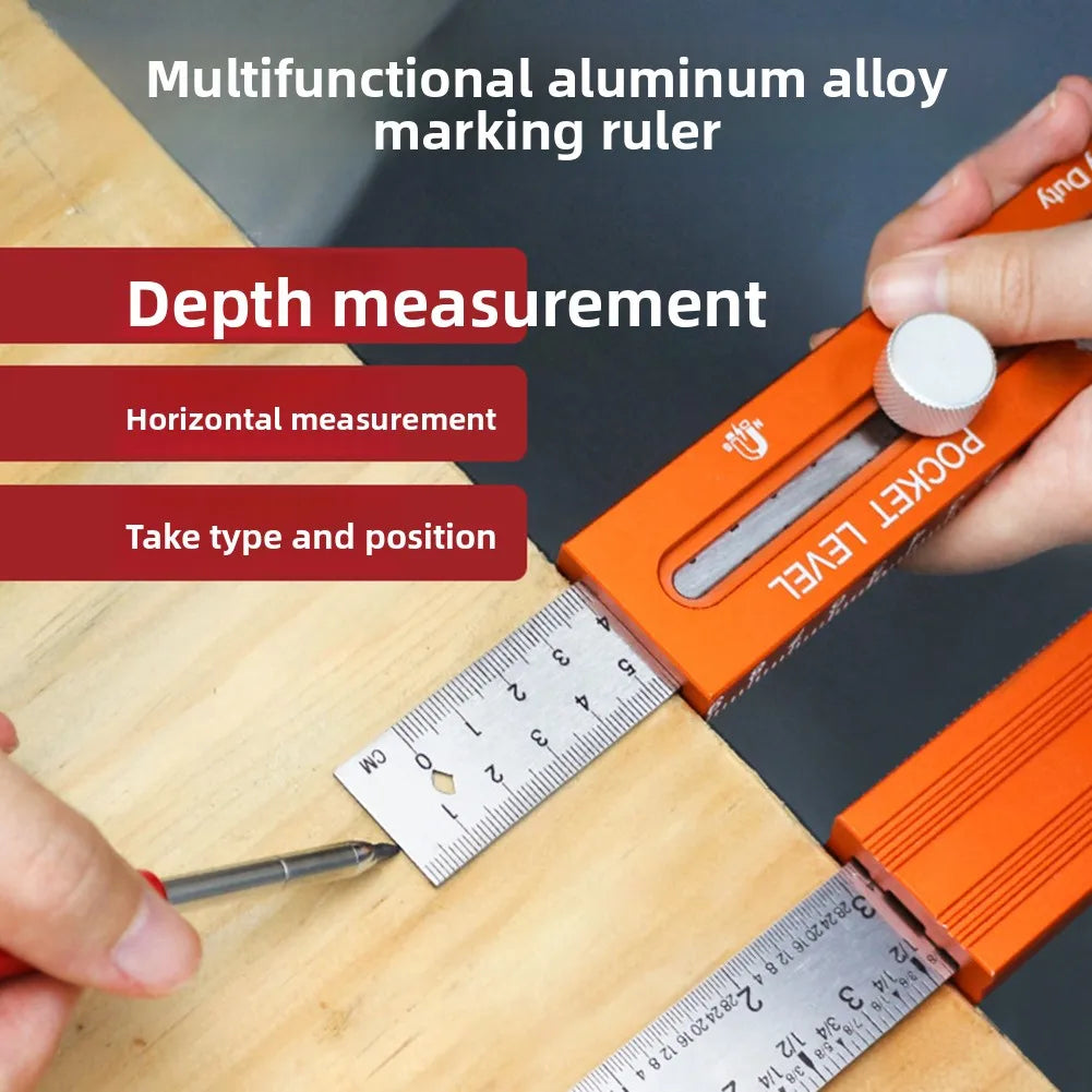 Multi-Role Foldable Depth Measuring Ruler Woodworking Multi-Angle Marking Ruler Adjustable Positioning Scribing Protractor Tools
