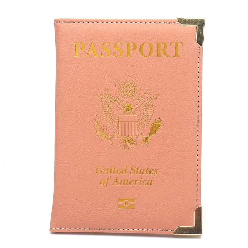 USA Passport Cover Travel Wallet Metal Corners Pu Case for Passports Cards Holder Passport Wallets for Women