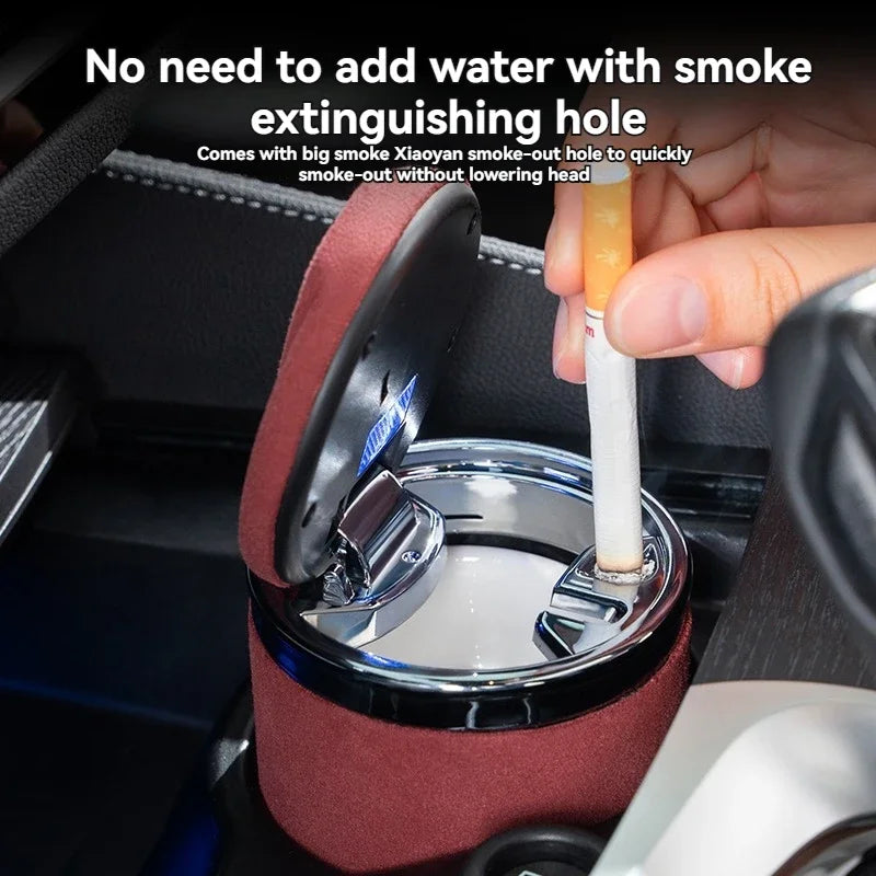 Car Suede Ashtray With Blue-Ray LED Light Creative Ceramic Ashtray Cigarette Holder with logo For BYD Equation Leopard 5 2023 +