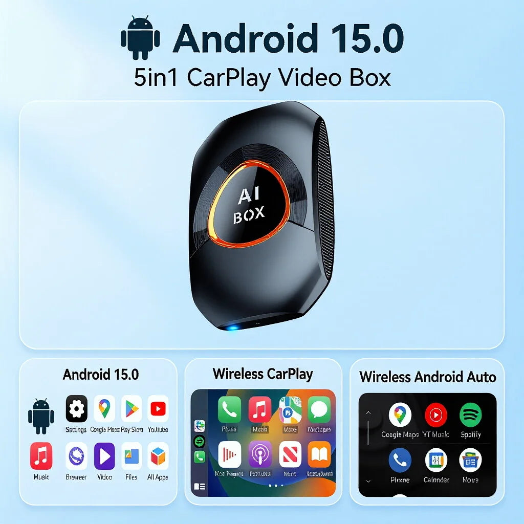 PLAYAIBOX Android 15 Android TV Box CarPlay Ai Box Support Netflix YouTube Google Play Store Wireless CarPlay & Android Auto