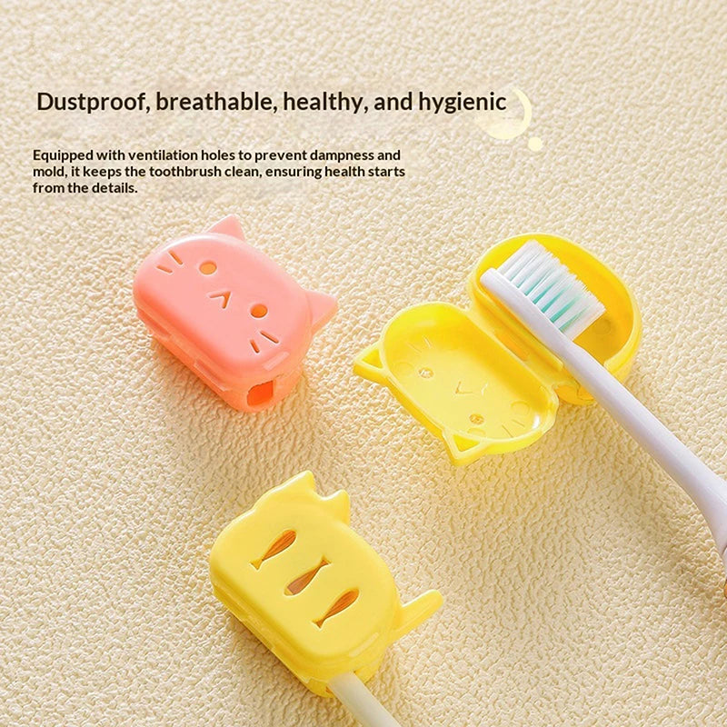 4 Pcs Cat Shape Travel Toothbrush Head Covers Protector Cap Case Protective Portable Plastic Clip For Household Travel
