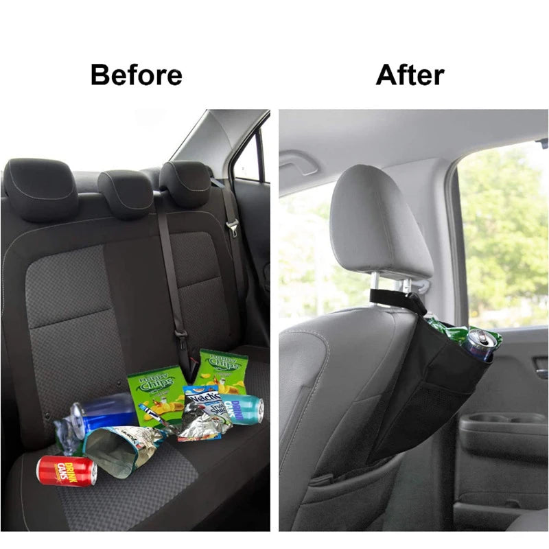 Hanging Car Trash Bag Slim Garbage Can Storage Pocket Adjustable Strap to Hang in The Front or Back Seat Trash Bin for Car