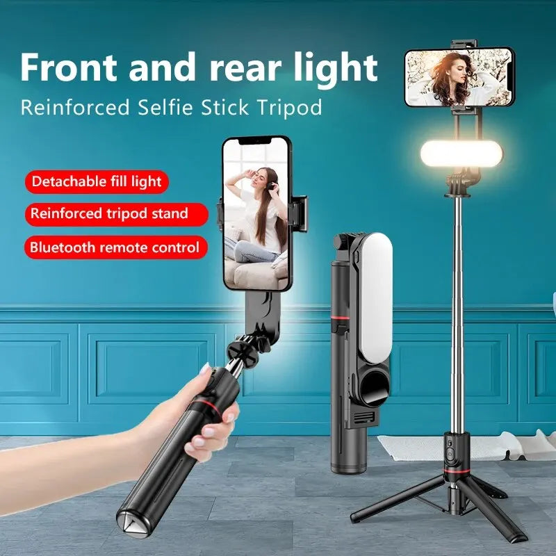 Portable Selfie Stick Detachable Bluetooth Remote 360° Rotation Extendable Pole Adjustable 3 Color Fill Light For iPhone Xiaomi