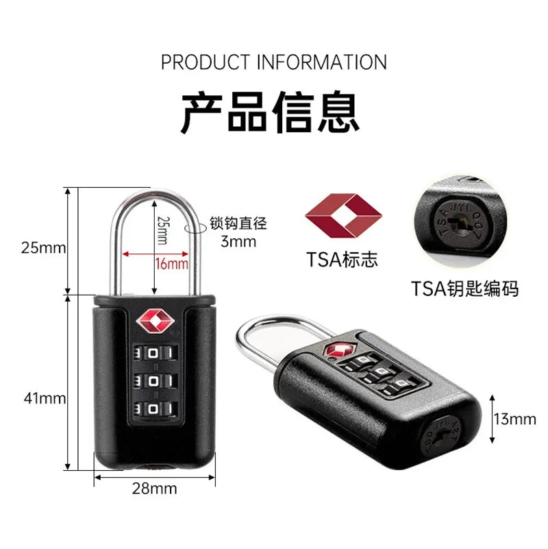 Tsa Approved Luggage Locks, Tsa Locks for Luggage, 3 Digit Combination Padlocks Travel Lock for Suitcases & Baggage (Black)