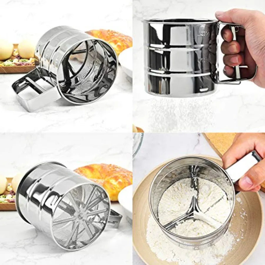 Flour sieve stainless steel material manufacturing, Coffee Sieve Cup, Semi Automatic 2 Cup Sifter for Baking Fine Mesh Pastry S