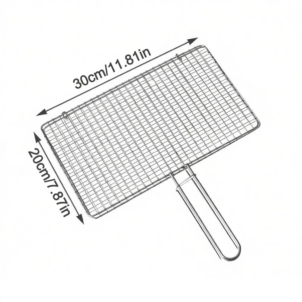 Durable Stainless Steel Fish Grilling Rack Double-sided Square BBQ Grill Thickened High Temperature Resistant Meat Grilling Rack