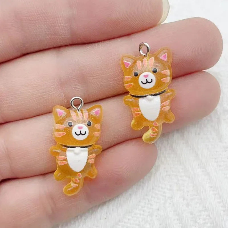 12pcs Cute Mini Cat Resin Pendant DIY Handmade Earrings Necklace Keychain Accessories