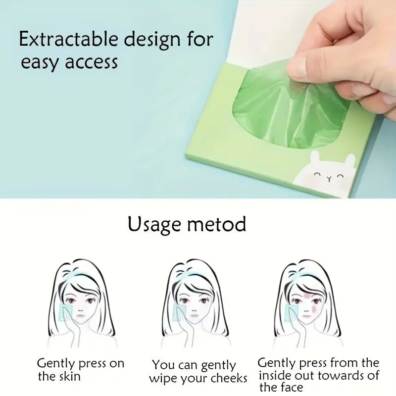 100 Pieces Portable Oil Absorbing Facial Oil Blotting Paper, Instantly Control Facial Shine and Refresh Skin, Oil Control Care