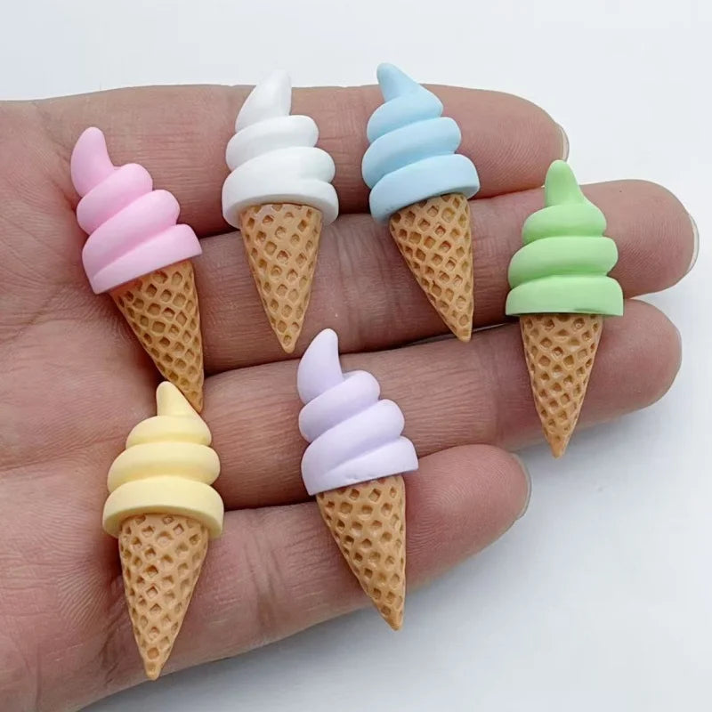 10pcs 3D ice cream cone simulation DIY miniature food  house decoration resin pendant handmade material