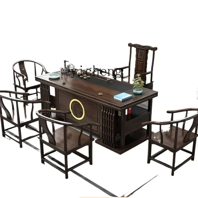 r5.13  solid wood tea table and chair combination one table five chairs coee table tea set household kung fu tea