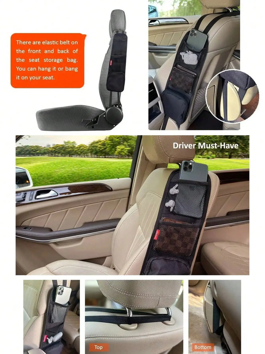 Multiple Pocket Seat Side Storage Bags, Car Multi-Functional Storage Mesh Bags, Capable of Holding Mobile Phones and Wallets