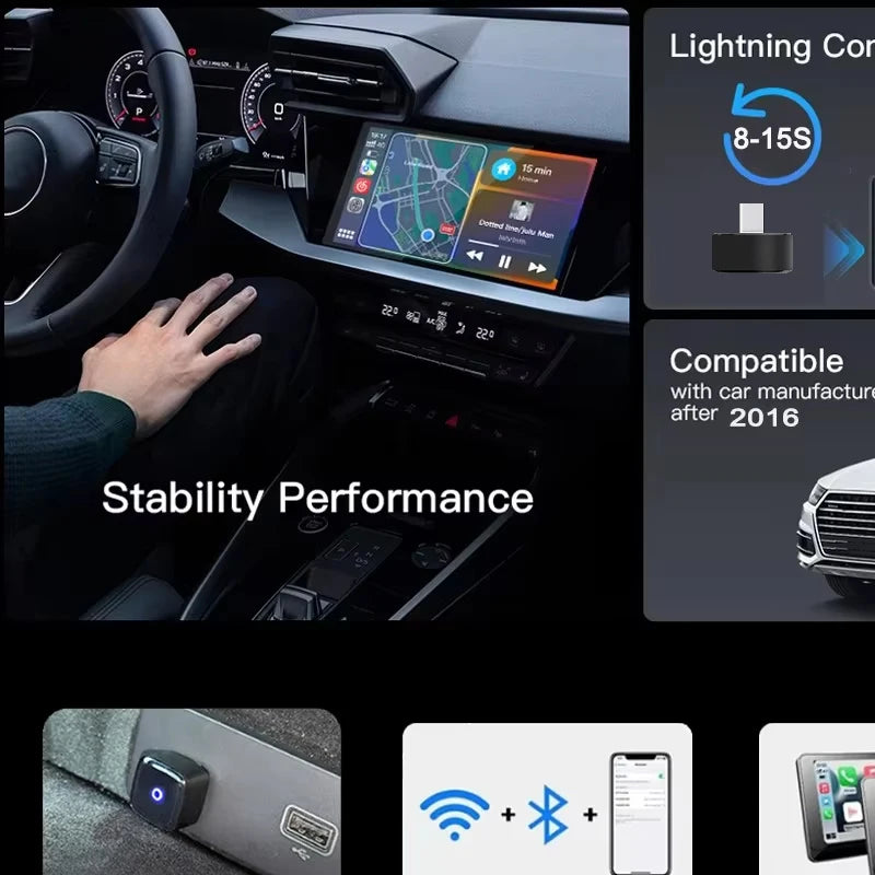 Skilldrive 2026 Upgraded Wireless CarPlay Adapter Wireless Android Auto AI Smart Box Intelligent Systems for Wired CarPlay Car