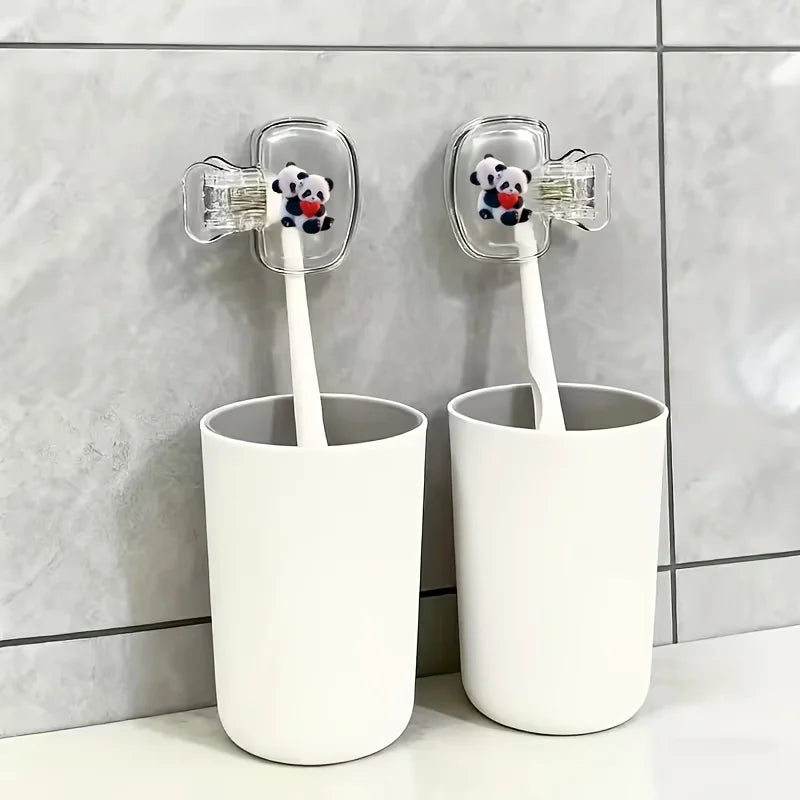 Cute Hugging Pandas 2pcs Portable Toothbrush Head Cover Storage Box Bathroom Additions Family & Business Trips Products Travel