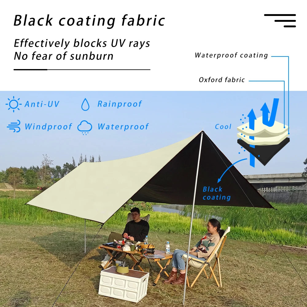 Black Coating Tarp Block 99% UV Ourdoor Camping Waterproof Sun Shelter 3x3 3x4 3x5 Black Coated Beach Sunshade Canopy