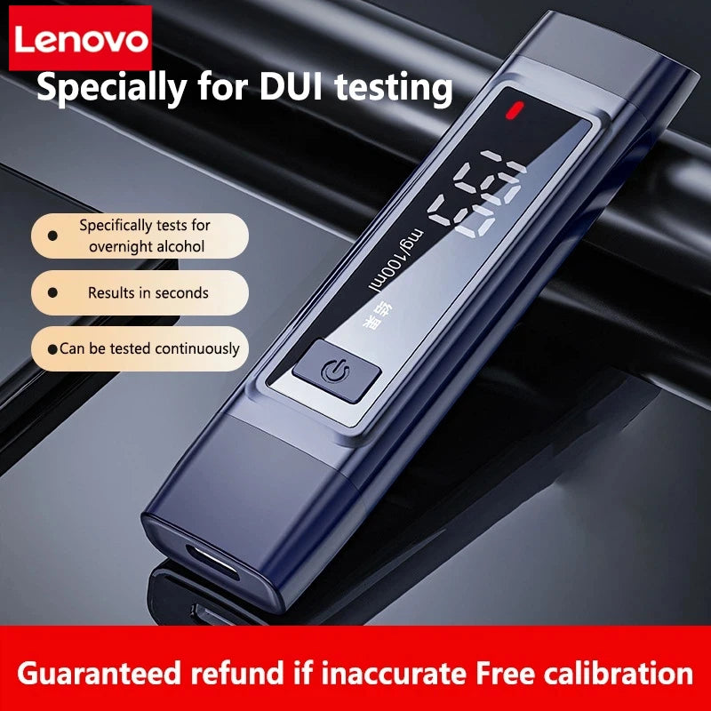 Lenovo Portable Alcohol Breathalyzer Tester Digital LCD Display High Accuracy Car Drunk Driving Detector for Personal Family Use