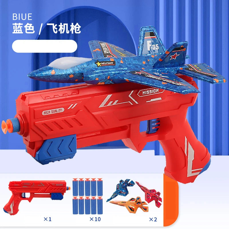 7.4" F-35 Launcher Foam Airplane Catapult Plane with Soft Bullet Gun for Kids Summer Outdoor Aircraft Flying Novelty & Gag Toys