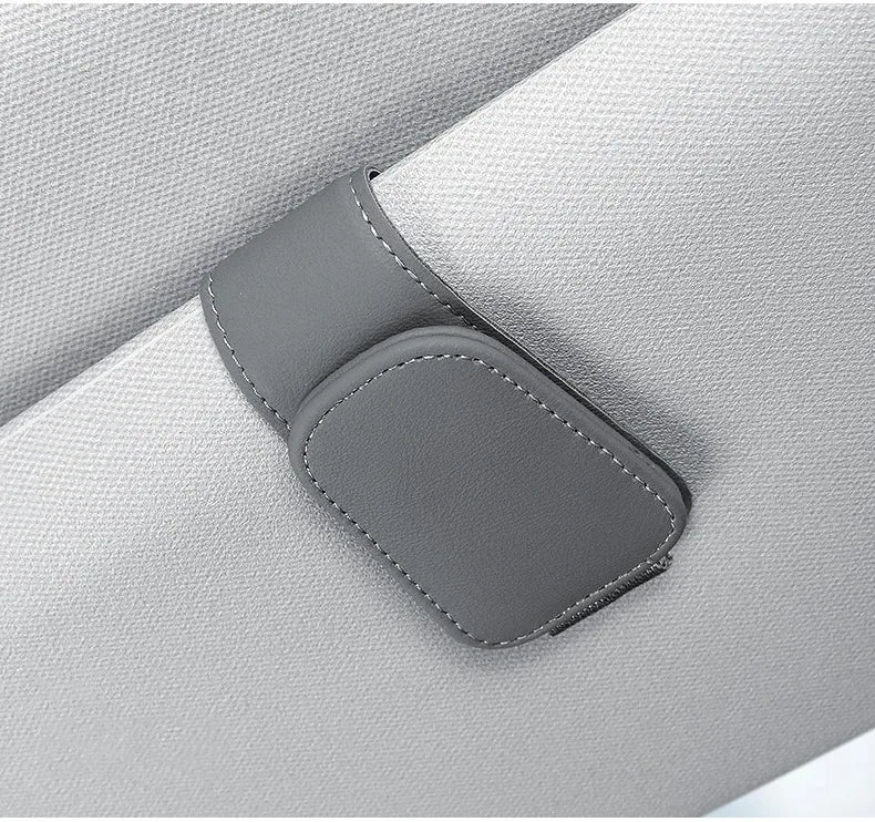 Magnetic Leather Sunglasses Clip Multifunctional Ticket Card Holder Car Sun Visor Interior Accessories