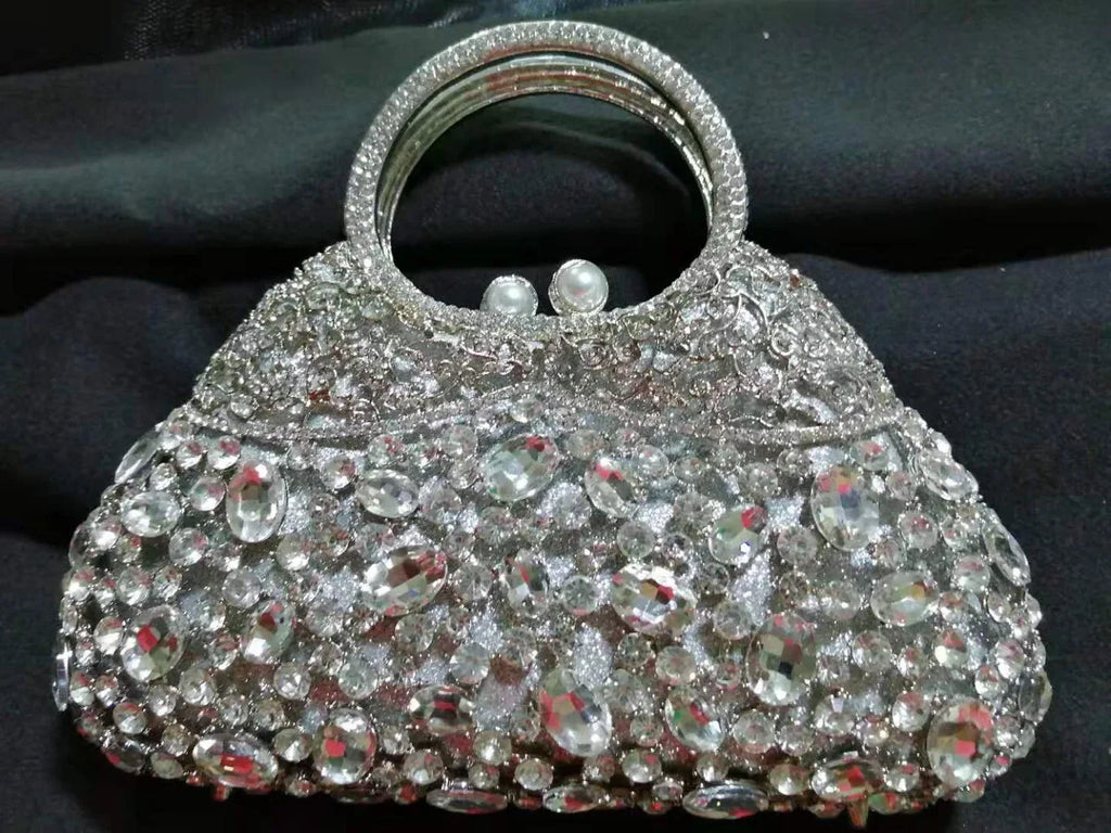 Diamond Dinner Bag Oval Glass Diamond Handbag High-end Banquet Female Crystal Clutch Light Luxury Style Evening Clutch