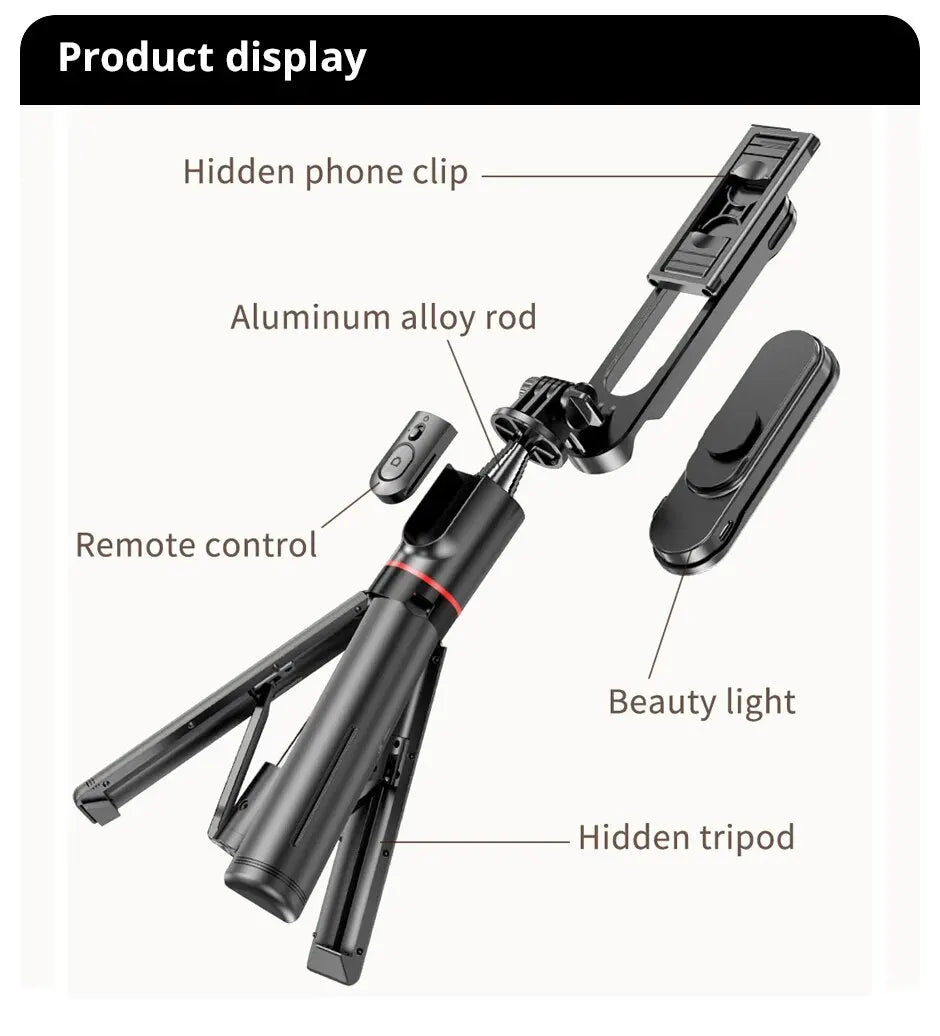 Foldable Selfie Stick Mini Tripods With LED Fill Light Wireless Bluetooth Remote Shutter For Ios Android Smartphones Photo Live