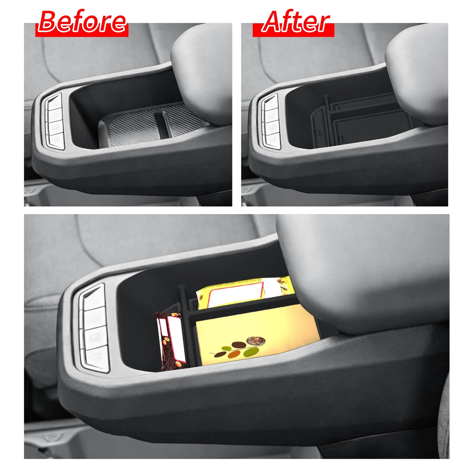LUCKEASY for Kia EV3 2024-2026 Car Armrest Storage Box ABS Stowing Tidying Center Console Tray Accessories Black