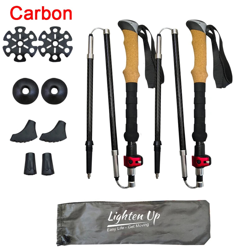4 Sections Outdoor Folding/Telescopic Trekking Pole Camping Portable Walking Stick Pole Nordic Elderly Telescopic Pole 등산스틱폴대