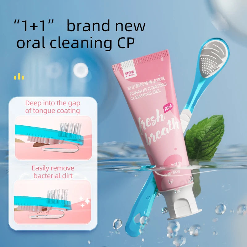Natural Tongue Cleaner Gel - Remove Bad Breath, Whitening Tongue Scraper Gel for Adults, Fresh Mint Flavor