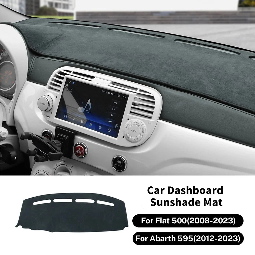 LHD RHD For Fiat 500 2008-2023 Abarth 595 2012-2017 2018 2019 2020 2021 2022 2023 Flannel Dashmat Car Sunshade Mat Carpet Pad